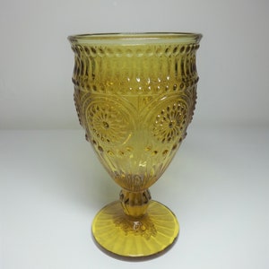 The Pioneer Woman Adeline Amber Color Pressed Glass Footed Water Goblets Sold Individually