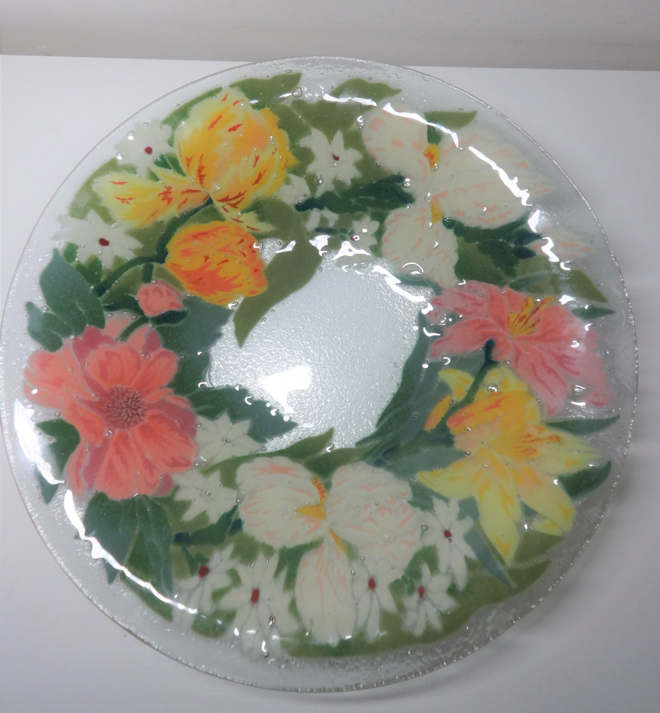 Peggy Karr Fused Glass Floral Plate Signed - Etsy Hong Kong