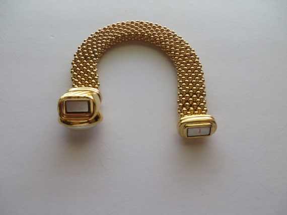 Vintage 80's Gold Tone Studs Bracelet with White … - image 4