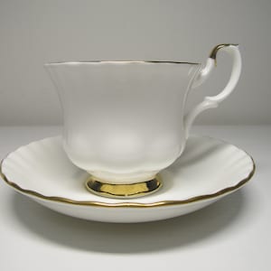 Vintage Bone China Royal Albert Val D&#39;or White With Gold Trim Tea Cup with Saucer