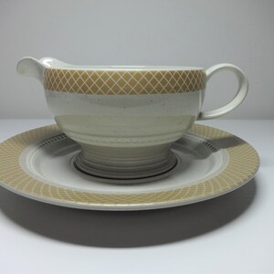 Vintage Mikasa  Arcadia Stone Craft Gravy Bowl with Plater Made in Malaysia