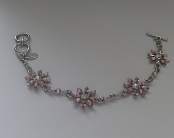 Vintage Cookie Lee Zilveren Toon Roze Strass Armband