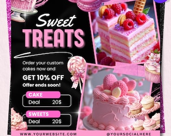 Bakery Flyer, Cake Flyer, Sweet Treats Dessert Flyer, DIY Flyer Template Design, Bake Shop Flyer, Baking Sale Flyer, Canva Editable