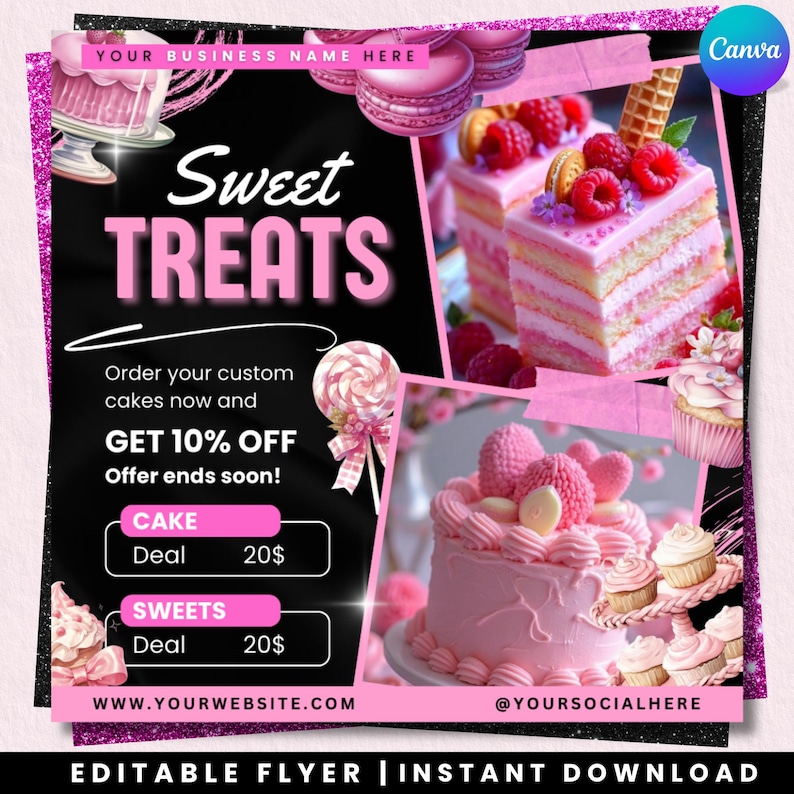Bakery Flyer, Cake Flyer, Sweet Treats Dessert Flyer, DIY Flyer Template Design, Bake Shop Flyer, Baking Sale Flyer, Canva Editable
