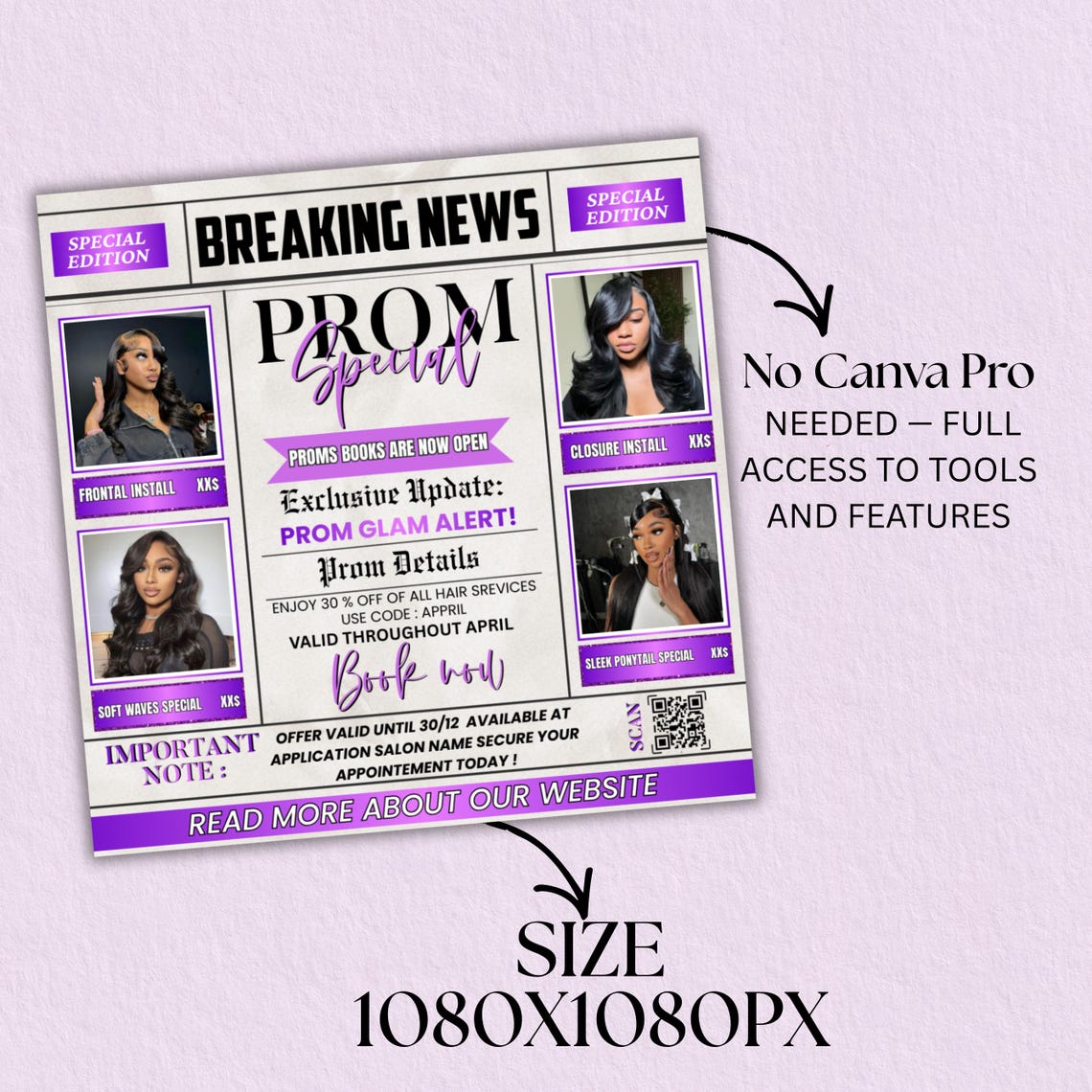 Promotion Prom Prom Special Flyer Template, Hair Stylist Prom Booking Flyer, Newspaper ...