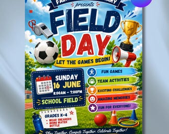 Bearbeitbare Field Day Flyer Vorlage | Schulevent-Poster 21x28cm
