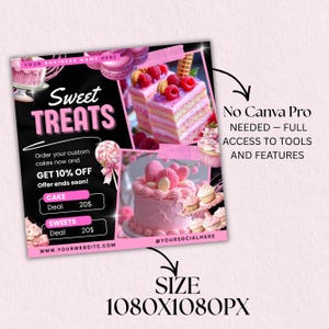 Bakery Flyer, Cake Flyer, Sweet Treats Dessert Flyer, DIY Flyer Template Design, Bake Shop Flyer, Baking Sale Flyer, Canva Editable