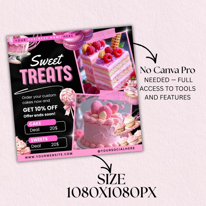 Bakery Flyer, Cake Flyer, Sweet Treats Dessert Flyer, DIY Flyer Template Design, Bake Shop Flyer, Baking Sale Flyer, Canva Editable