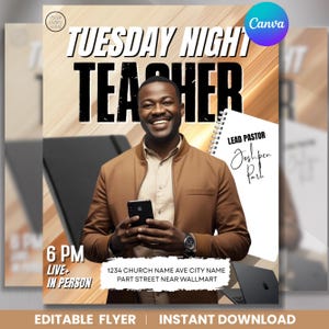 Tuesday Night Teaching Church Flyer Template | Church Service Flyer Tuesday Night Teaching Midweek Service | Bible Study | Canva Template