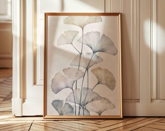 Japandi Botanical Wall Art Ginkgo Leaf Minimalist Print Neutral Home Decor