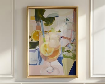 Vibrant Citrus Still Life in Abstract Watercolour, Printable Kitchen Art