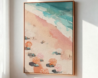 Aerial Beach Wall Art Colorful Coastal Abstract Ocean Scene Decor (Digital Download)