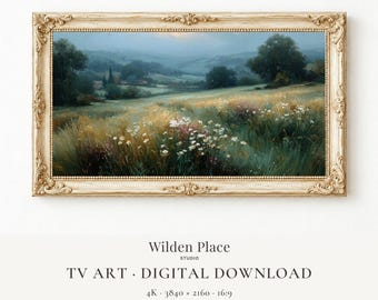 Misty Wildflower Meadow TV Art, Impressionist Oil Painting Style (4K Digital Download)