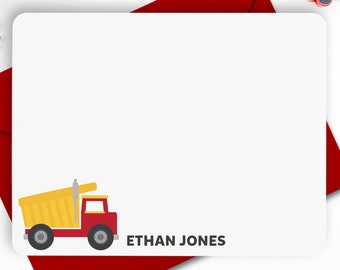 Dump Truck Stationery, Dump Truck Note Cards, Personalized Flat Note Cards, Dump Truck Notecards, Children Stationery, Kids Thank You Cards