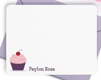 Cupcake Stationery, Cupcake Note Cards, Personalized Flat Notecards for Kids, Kids Stationery, Thank You Cards, Birthday Thank You Cards