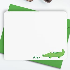Alligator Stationery, Alligator Note Cards, Personalized Flat Note Cards for Kids, Children Stationery, Kids Thank You Cards, Gator Notecard image 1