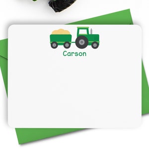 Tractor Stationery, Tractor Note Cards, Personalized Flat Note Cards for Kids, Tractor Notecards, Kids Stationery, Kids Thank You Cards image 1