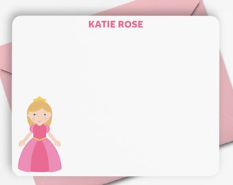 Princess Stationery, Princess Note Cards, Kids Personalized Flat Note Cards, Princess Notecards, Kids Stationery, Kids Thank You Cards