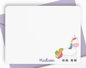 Unicorn Stationery, Unicorn Note Cards, Personalized Flat Note Cards for Kids, Children Stationery, Kids Thank You Card, Unicorn Notecards