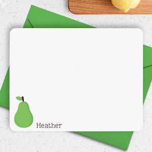 Pear Stationery, Pear Note Cards, Personalized Note Cards for Kids, Pear Notecards, Kids Thank You Cards, Kids Stationery, Fruit Notecards image 1