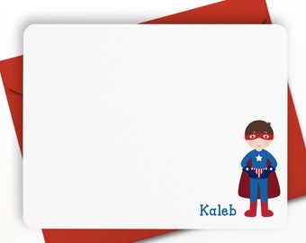 Superhero Stationery, Superhero Boy Note Cards, Personalized Flat Note Cards, Superhero Kids Notecards, Thank You Card, Children Stationery