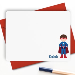 Superhero Stationery, Superhero Boy Note Cards, Personalized Flat Note Cards, Superhero Kids Notecards, Thank You Card, Children Stationery image 1