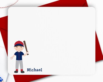 Baseball Stationery, Baseball Boy Note Cards, Kids Personalized Flat Notecards, Baseball Notecards, Children Stationery, Kids Thank You Card