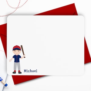 Baseball Stationery, Baseball Boy Note Cards, Kids Personalized Flat Notecards, Baseball Notecards, Children Stationery, Kids Thank You Card image 1