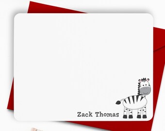 Zebra Stationery, Zebra Note Cards, Personalized Flat Note Cards for Kids, Animal Notecards, Children Stationery, Kids Thank You Cards