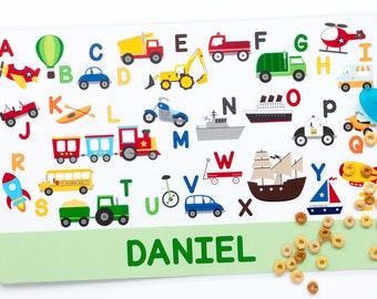 Personalized Transportation Alphabet Placemat for Boy - Personalized Kids Placemat - Childrens Placemat - Educational Placemat