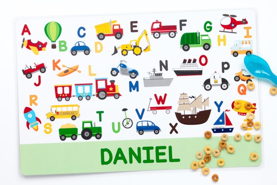 Personalized Transportation Alphabet Placemat for Boy - Personalized Kids Placemat - Childrens Placemat - Educational Placemat Il_570xn