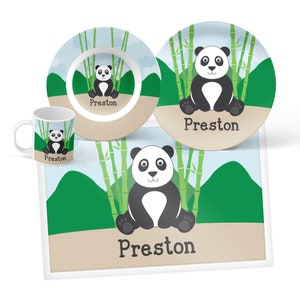 Personalized Panda Mealtime Set - Custom Dinnerware for Kids - Children’s Plate, Bowl, Mug or Placemat - Gifts for Kids
