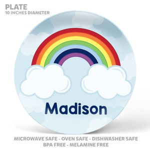 Personalized Rainbow Plate, Bowl, Mug or Placemat Rainbow Dinnerware Set Personalized Plate for Kids Children Plates Tableware image 2