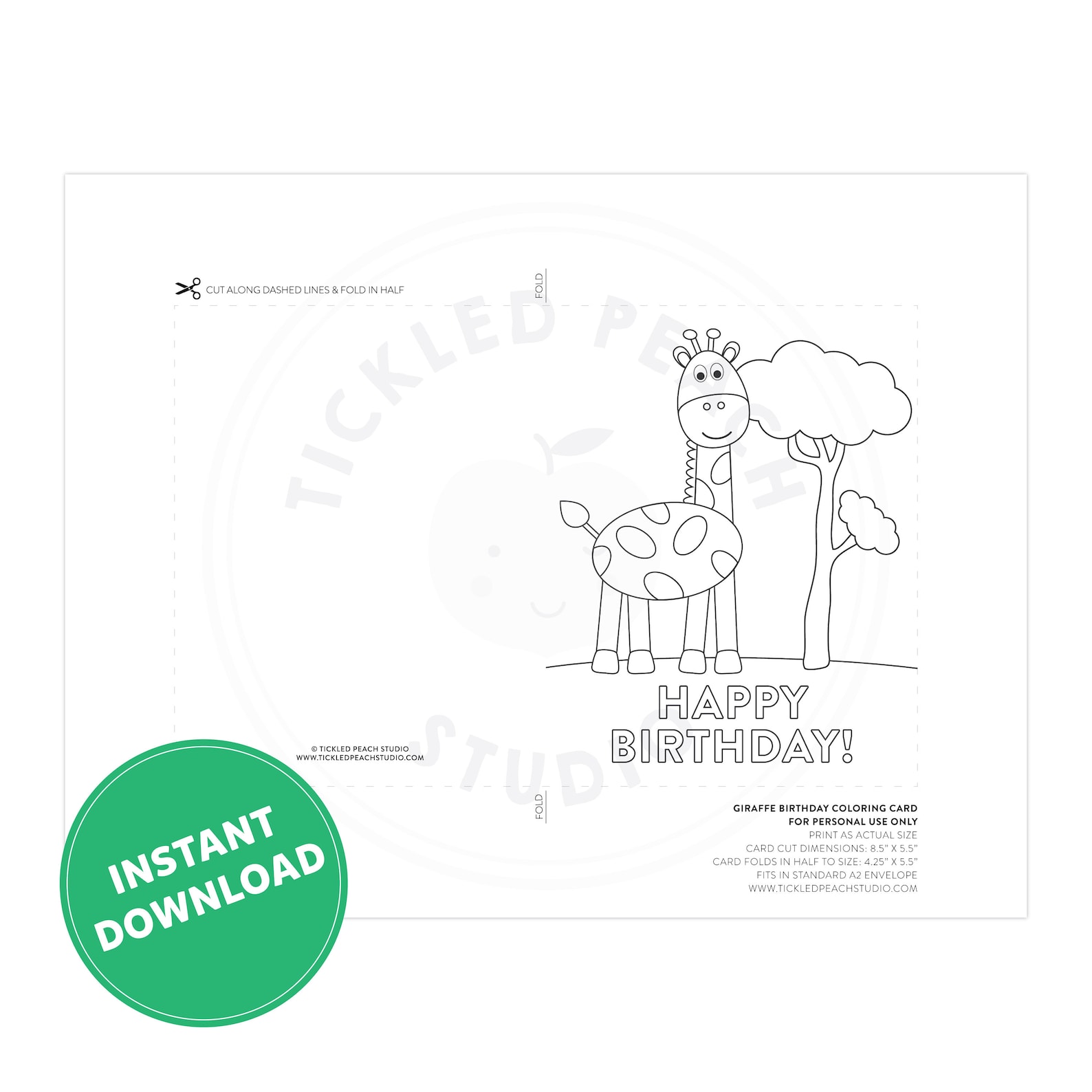 PRINTABLE Happy Birthday Coloring Card Giraffe Birthday Card Etsy