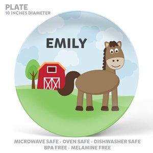 Horse Plate, Bowl, Mug or Placemat Horse Dinnerware Set Personalized Plate for Kids Childrens Plastic Plates Tableware Set image 2