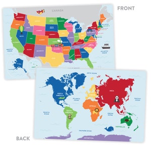 United States of America and World Map Placemat Activity Placemat for Kids Educational Placemat laminated, double-sided image 2
