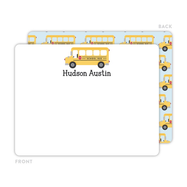 School Bus Stationery, School Bus Note Cards, Personalized Flat Note Cards, School Bus Notecards, Children Stationery, Kids Thank You Cards image 2