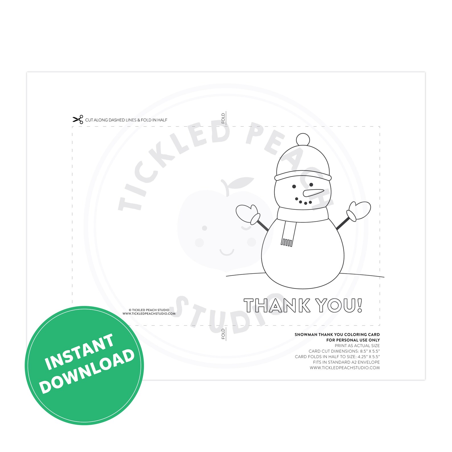 PRINTABLE Snowman Thank You Coloring Card Christmas Card | Etsy