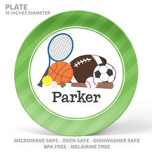 Personalized Sports Plate, Bowl, Mug or Placemat Sports Balls Dish Set Personalized Plate for Kids Children Plates Kids Tableware image 2