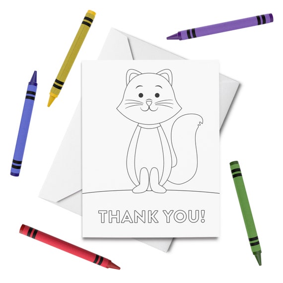 PRINTABLE Thank You Coloring Card, Cat Thank You Card, Thank You Card ...