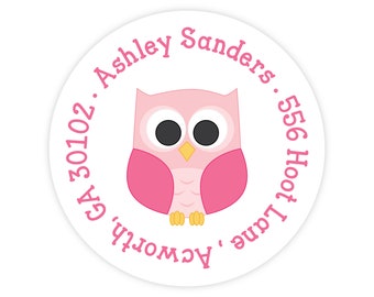 Owl Address Labels, Personalized Address Labels for Kids, Owl Sticker, Round Return Address Label, Kids Mailing Label