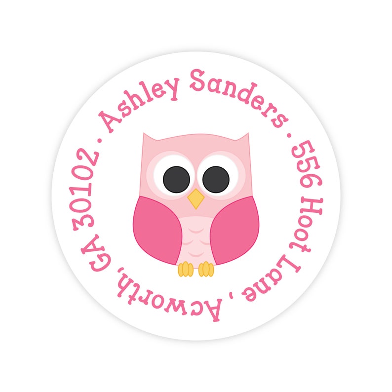 Owl Address Labels, Personalized Address Labels for Kids, Owl Sticker, Round Return Address Label, Kids Mailing Label image 1