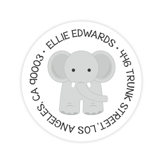 Elephant Address Labels Personalized Address Labels for Kids Round