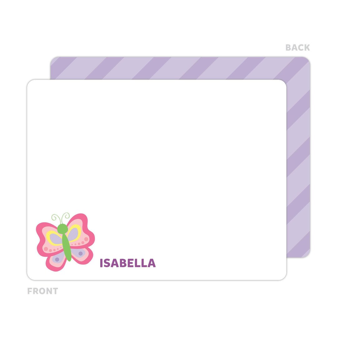 Personalized Butterfly Note Cards, Kids Stationery Set, Custom Thank ...