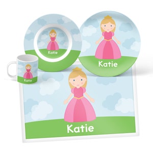 Princess Plate, Bowl, Mug or Placemat (Choose Your Pieces), Personalized Dinnerware for Kids, Children&#39;s Plastic Plate and Bowl, Kid Dishes