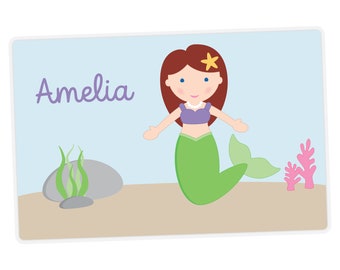 Mermaid Placemat, Mermaid Personalized Placemat for Girl, Custom Kids Placemat, Laminated Placemat, Double-Sided Place Mat