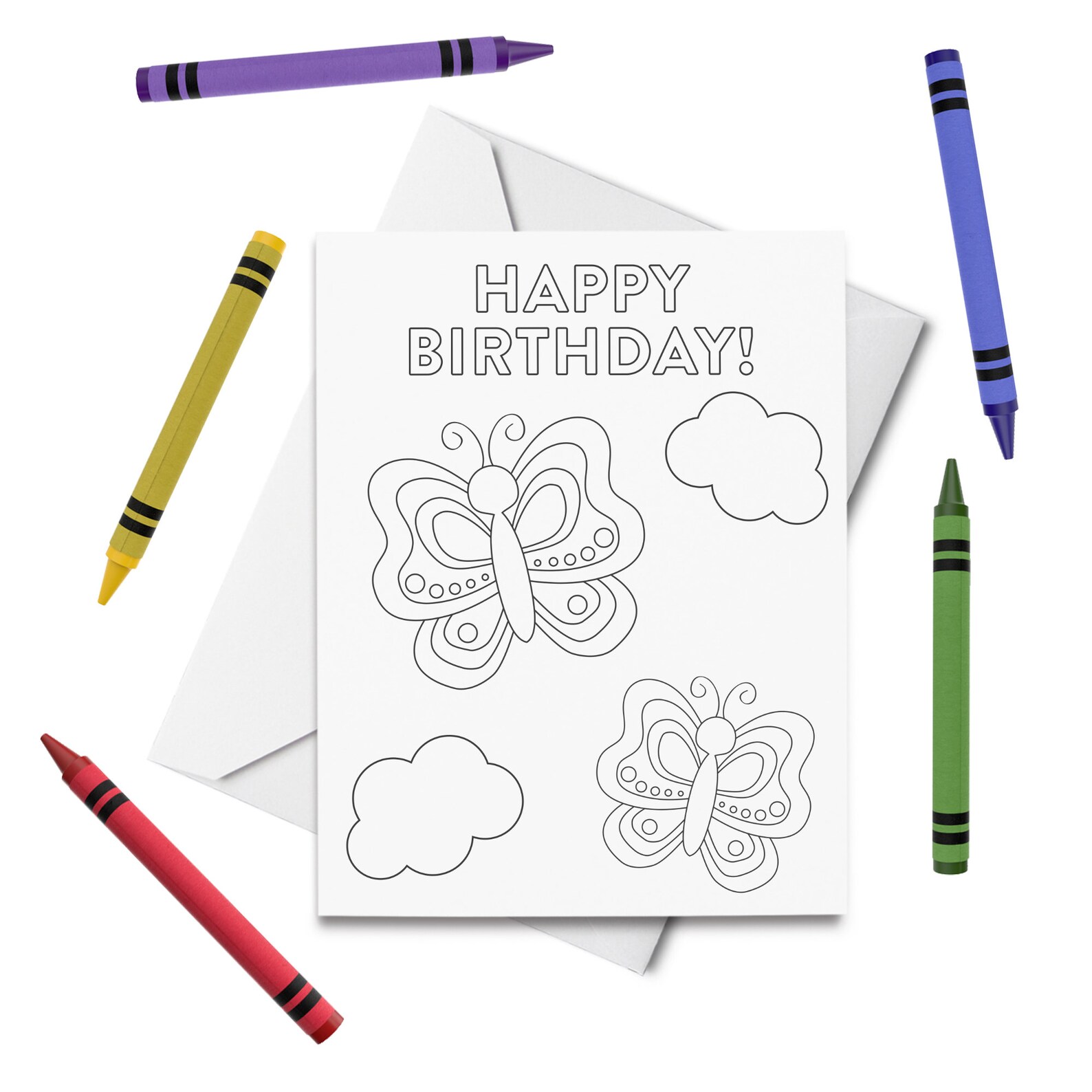 PRINTABLE Happy Birthday Coloring Card, Butterfly Birthday Card ...