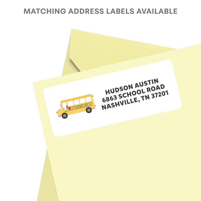 Personalized School Bus Note Cards, Kids Stationery Set, Custom Thank ...