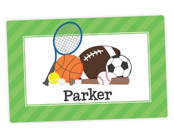 Sports Placemat, Personalized Placemat for Kids, Sports Balls Placemat, Childrens Placemat, Set The Table, Laminated Activity Name Placemat