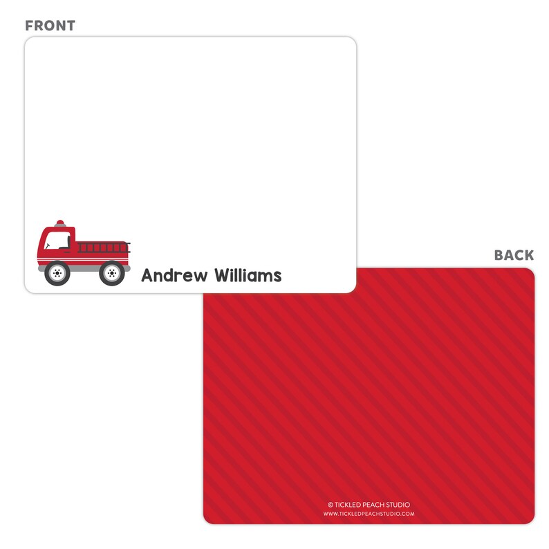 Fire Truck Stationery, Fire Truck Note Cards, Personalized Flat Note Cards, Firetruck Notecards, Kids Stationery, Kids Thank You Cards image 3